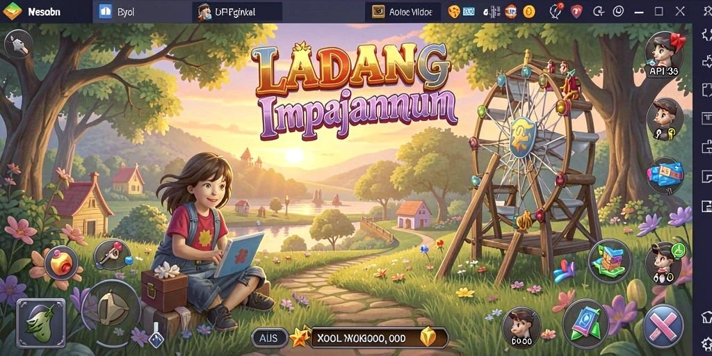 Tampilan gameplay dari API33 yang menampilkan ladang dan aktivitas pertanian.