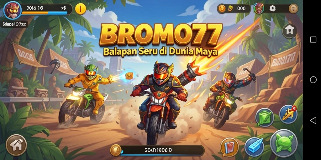 Tampilan gameplay balapan yang menegangkan di BROMO77.