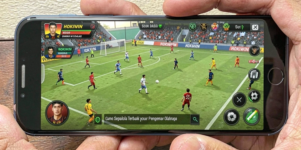 Gameplay HOKIWIN menunjukkan aksi seru di lapangan sepak bola.