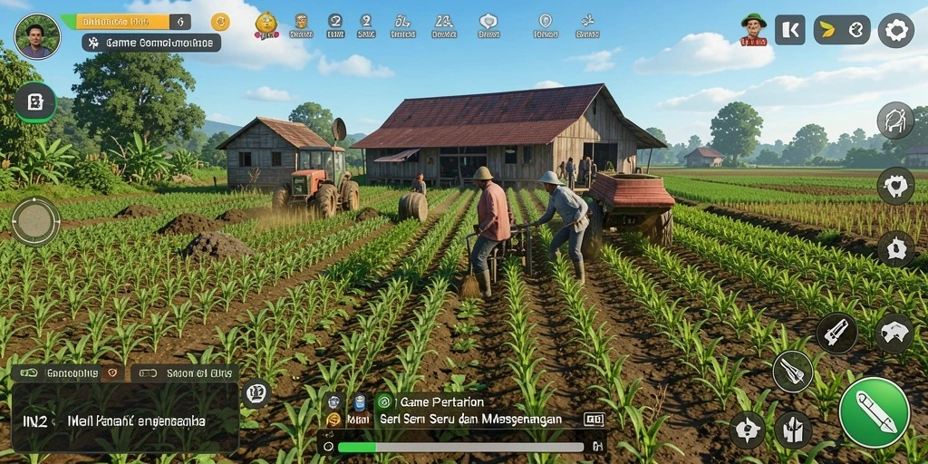 Tampilan utama gameplay IN22 dengan pertanian yang indah dan interaktif.