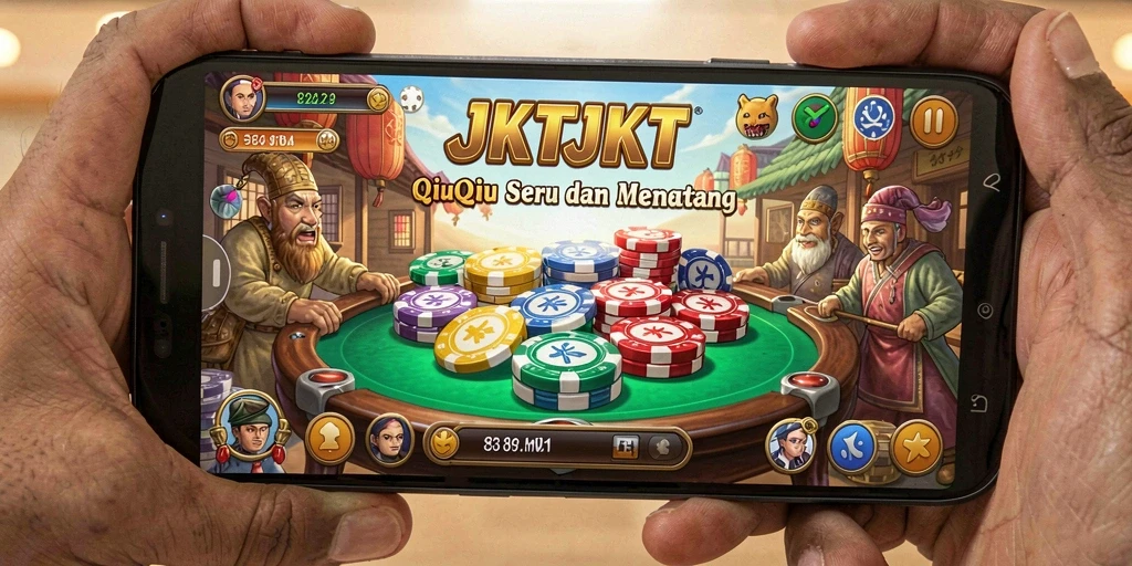 Tampilan gameplay seru dalam JKTJKT dengan strategi kartu QiuQiu.