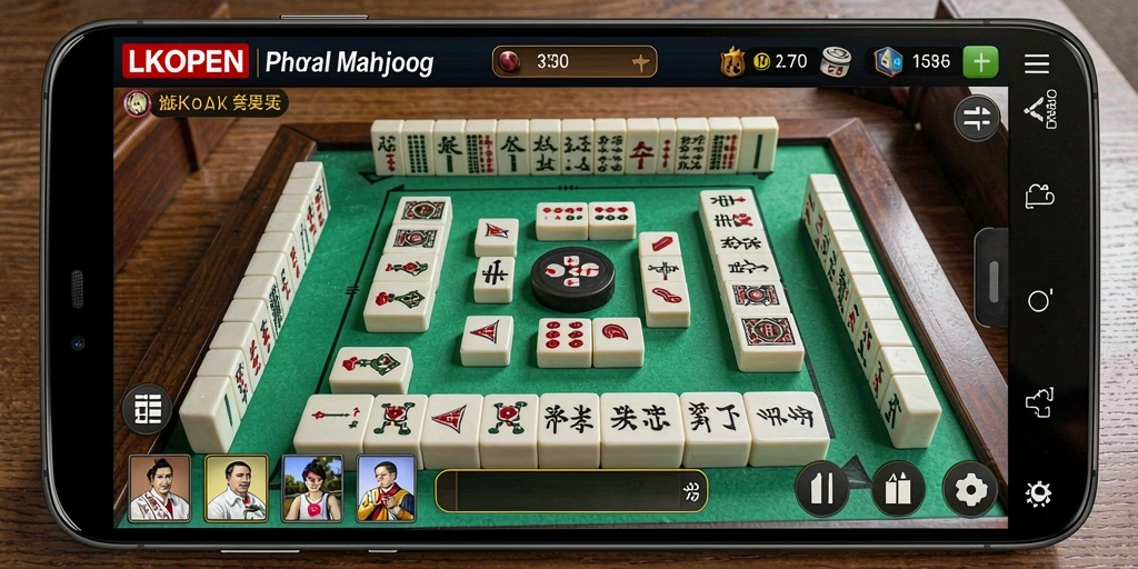 Tampilan gameplay LKOPEN dengan grafis Mahjong yang menawan.