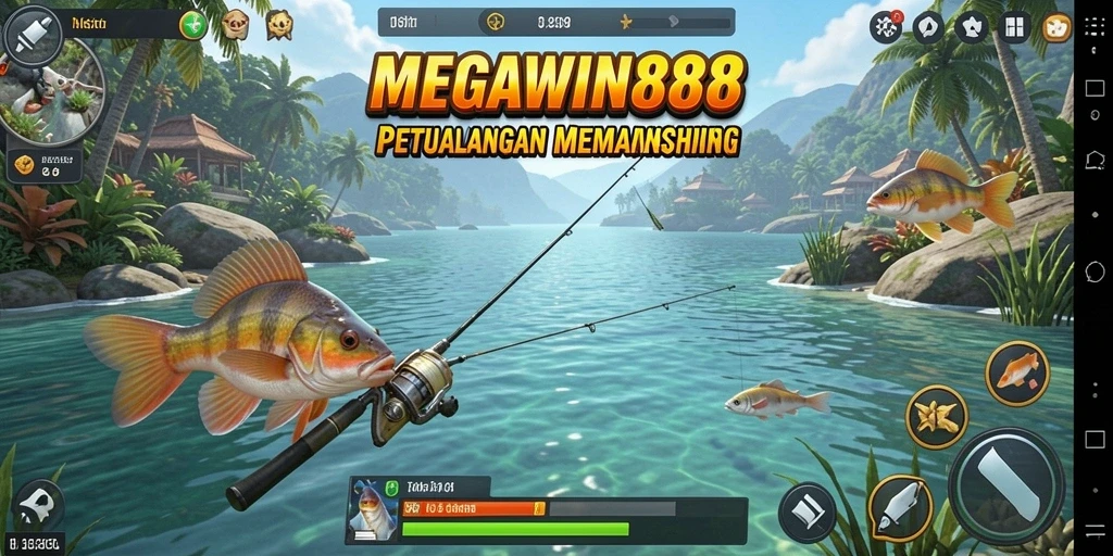 Tampilan gameplay MEGAWIN888 yang menawan saat memancing di lautan.