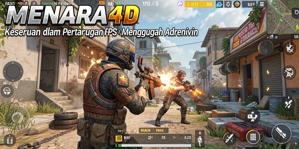 Screenshot gameplay MENARA4D menampilkan aksi seru dalam pertarungan FPS.