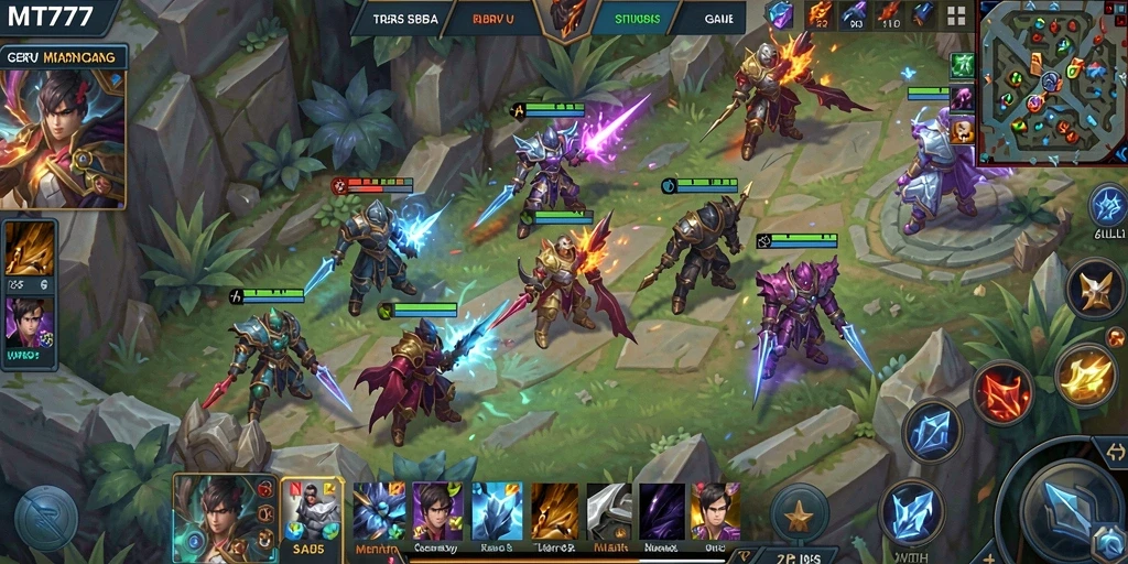 Screenshot menunjukkan aksi seru dalam gameplay MOBA MT777.