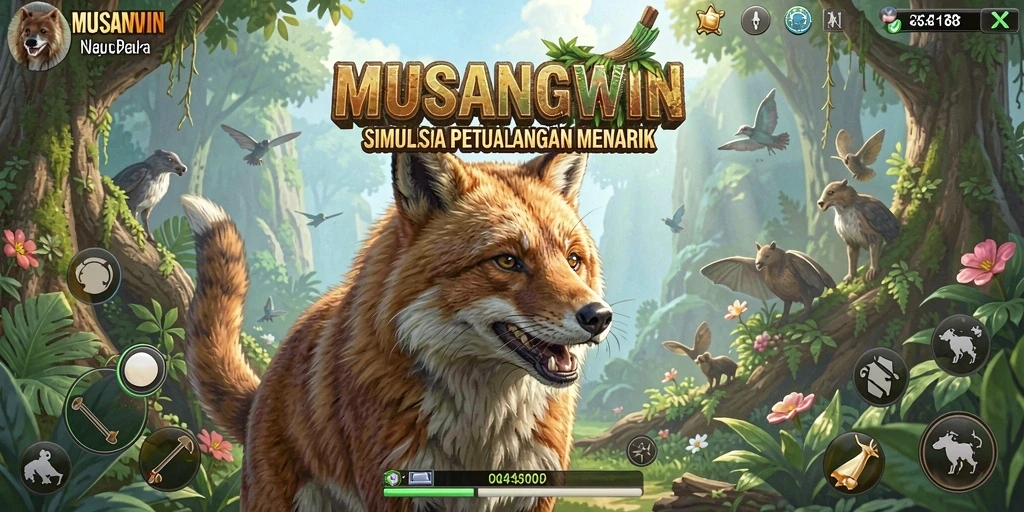 Screenshot gameplay yang menunjukkan petualangan mendebarkan di MUSANGWIN.