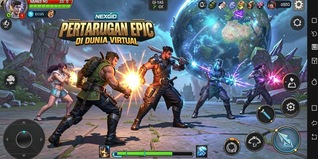 Gameplay seru dengan karakter bertarung di arena menawan.
