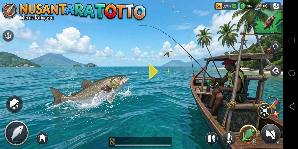 Screenshot gameplay NUSANTARATOTO yang menampilkan aksi memancing yang seru.