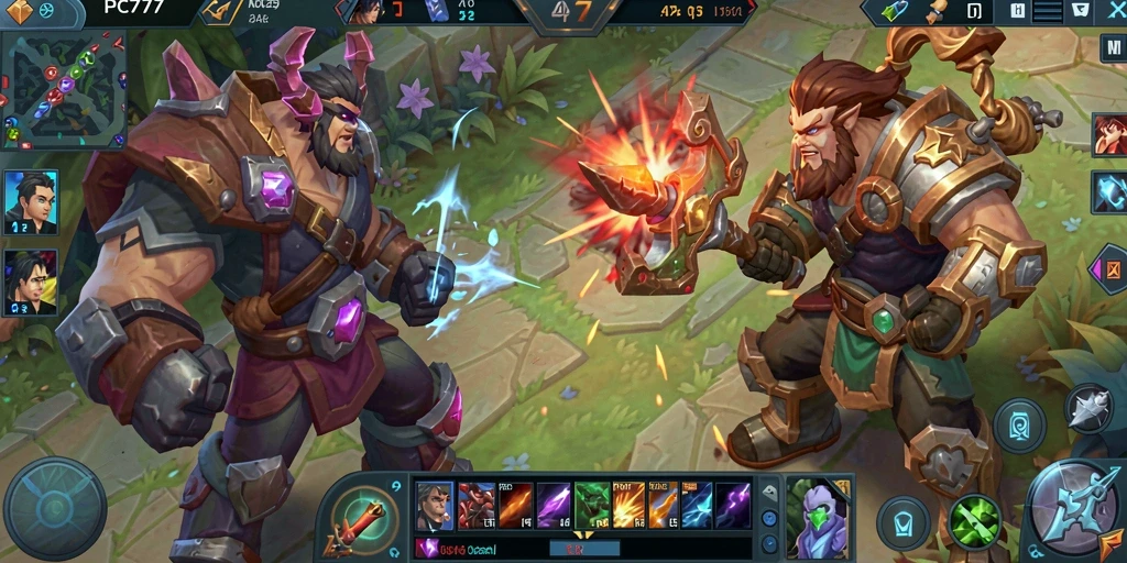 Screenshot gameplay MOBA menunjukkan pertempuran yang dinamis dan menarik.