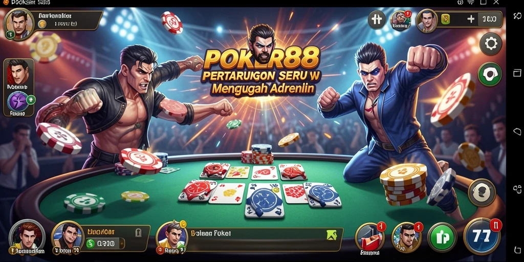Tangkapan layar gameplay POKER88 menampilkan pertarungan epik antar karakter.