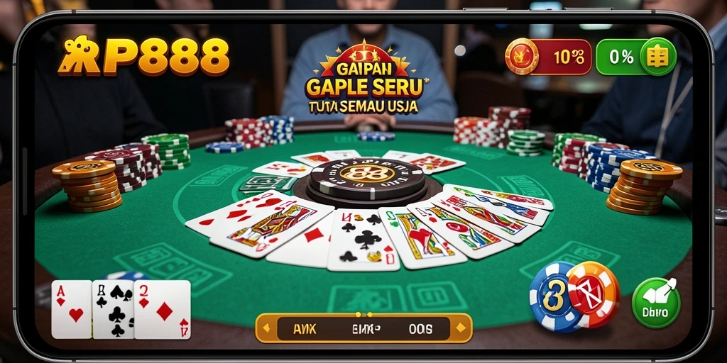 Screenshot RP888 menampilkan gameplay Gaple yang seru dan interaktif.