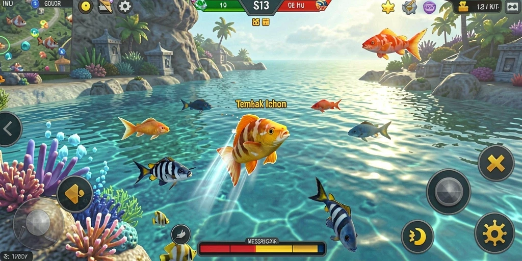 Screenshot gameplay S13 yang menunjukkan suasana seru Tembak Ikan.