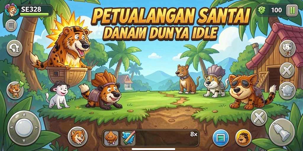 Screenshot SE328 menampilkan karakter yang sedang mengumpulkan sumber daya dalam mode Idle.