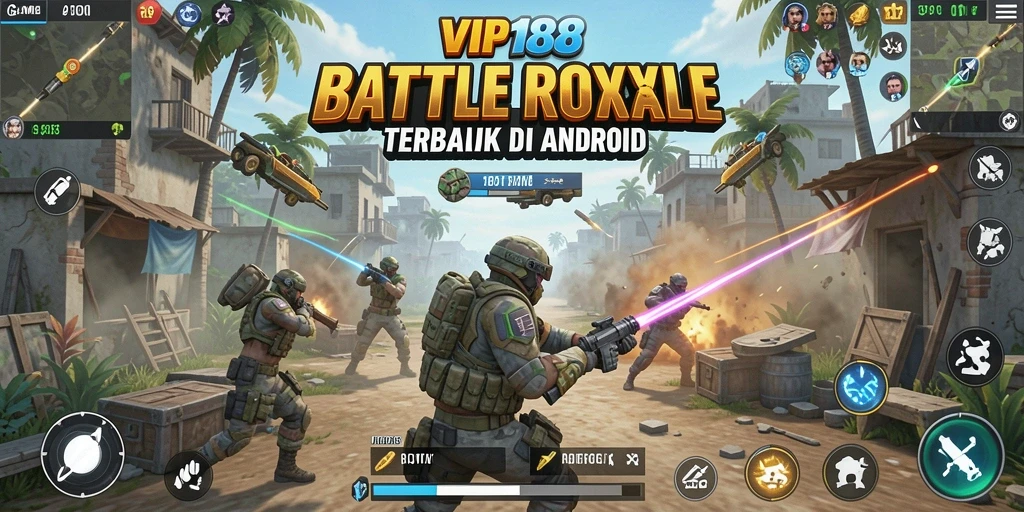 Screenshot gameplay VIP188 yang menunjukkan aksi Battle Royale yang mendebarkan.