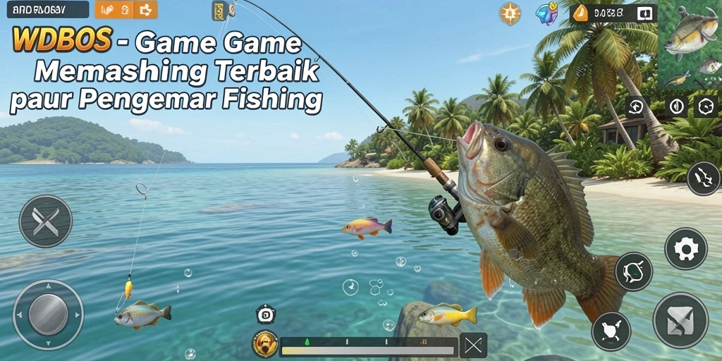 Tampilan gameplay seru dalam WDBOS yang menampilkan aksi memancing.