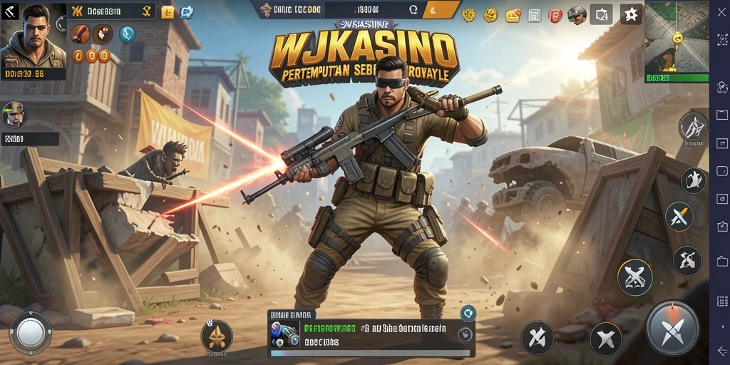 Tampilan gameplay WJKASINO dengan pertarungan intens di arena Battle Royale.