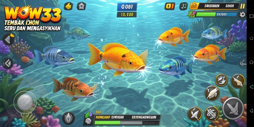 Gameplay WOW33 menampilkan aksi menembak ikan yang seru.